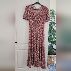 Ivy Floral Boho Pink Maxi Dress